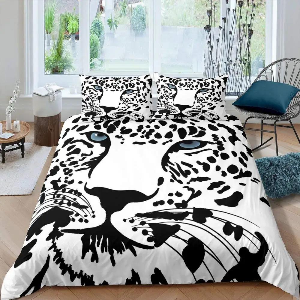 Tiger Comforter Cover Set 3D Tiger Lying On The Stump Pattern Duvet Cover with Zipper Ties Wild Animal Theme Bedding Set for Kid