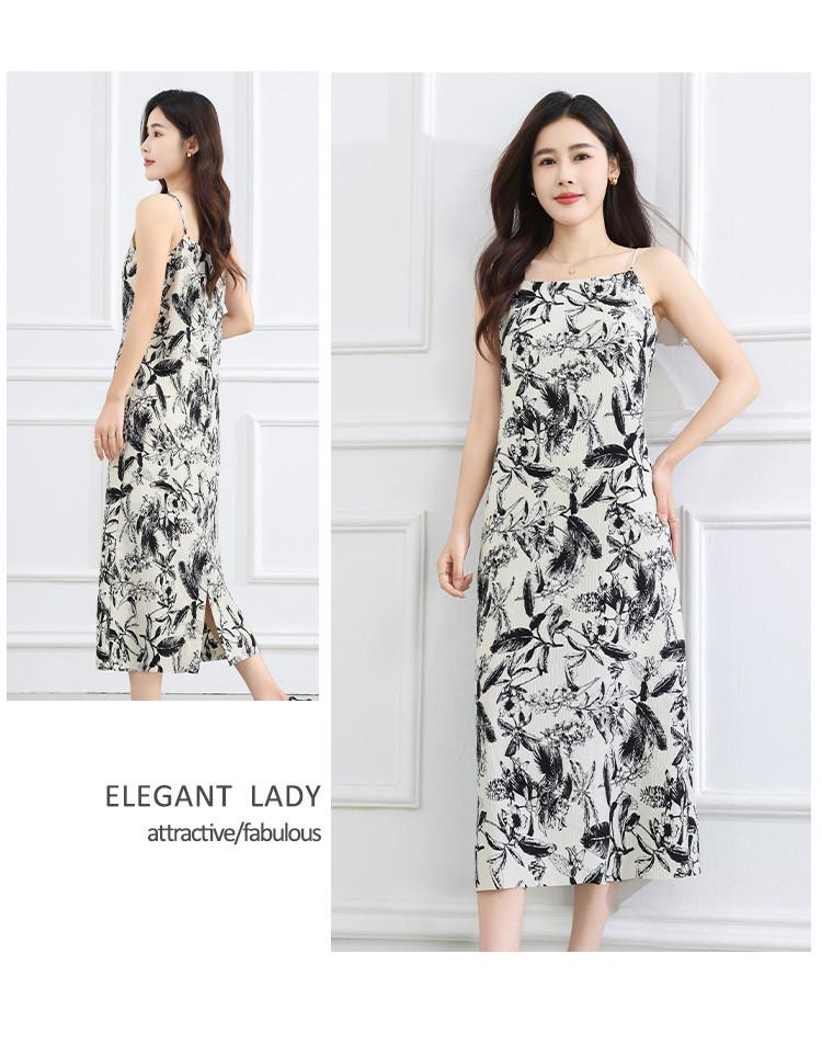 Ink print summer outfit contrasting color women's long camisole dress
