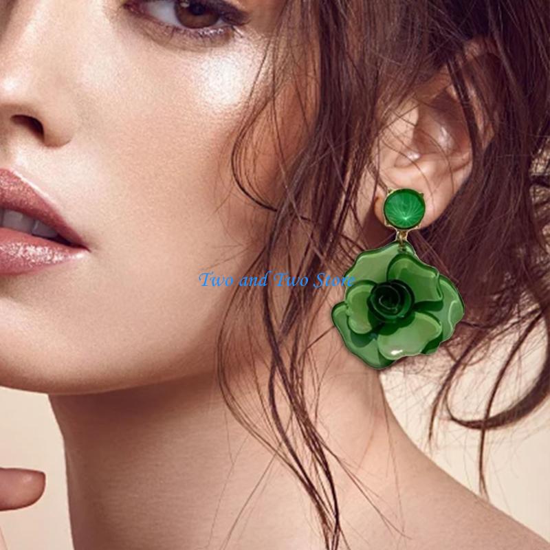 HX6F Elegant Rose Flower Dangle Earrings Alluring Flower Drop Earrings Jewelry Attractive Dangle Ear Studs for Daily Wear розовый