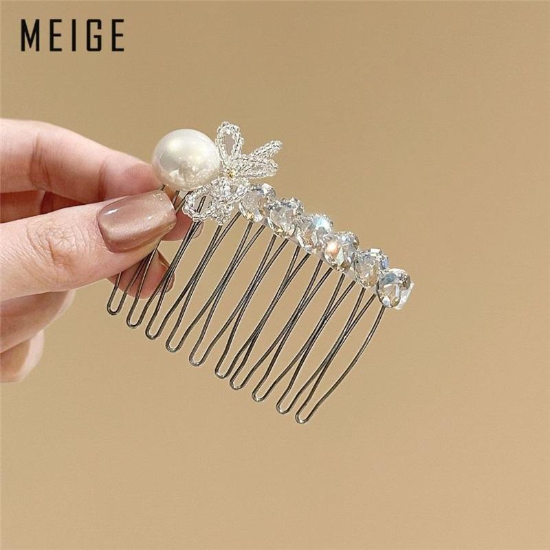 Pearl Crystal Bow Hair Comb Elegant Broken Hair Arrangement Insert Comb Women Bangs Hair Accessories