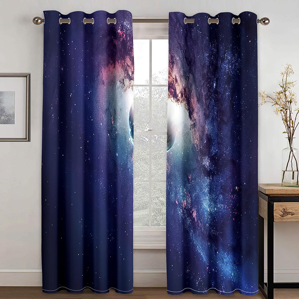 Beautiful Night Romantic Starry Night Curtains Suitable For Children's Room Living Room Bedroom Balcony Window Decor 2 Panels