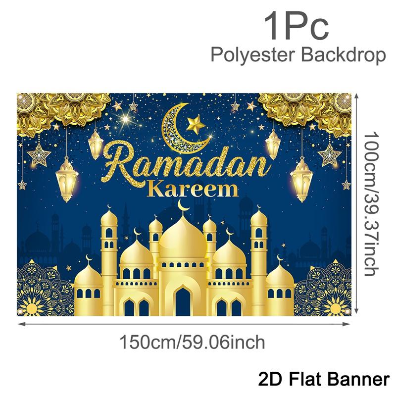 Eid Mubarak Backdrop Moon Star Castle Banner Ramadan Decorations Banner for Home Islamic Muslim Party Supplies Eid Al-fitr Gifts