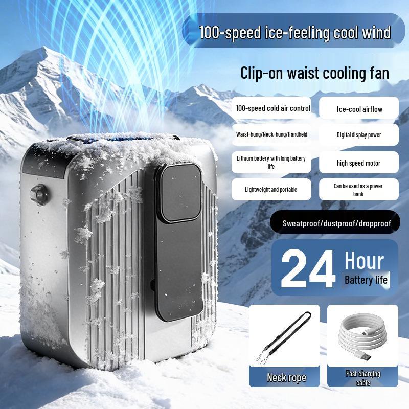 

Portable High-Speed Hanging Waist Fan with Long Battery Life for Outdoor and Construction Use 7.8*9.2*10CM with 3600mAh Battery