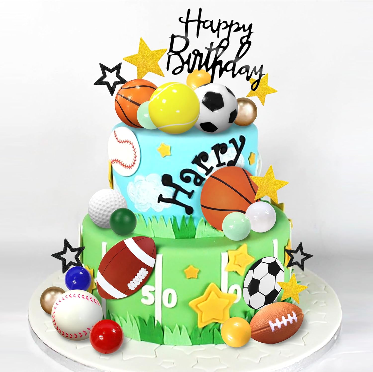 

37 PCS Sports Cake Toppers Sports Cake Decoration with Soccer Football Baseball Basketball Tennis Golf for Sport Theme Party