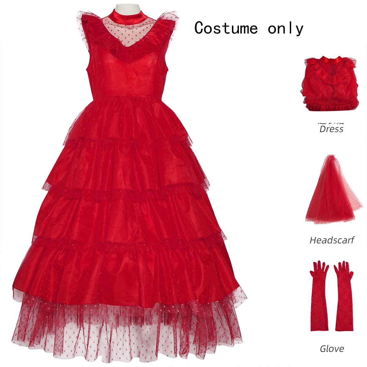 

Beetle Bride Lydia Deetz Cosplay Costume Lydia Red Wedding Dress Evening Gown For Halloween Gothic Outfits S