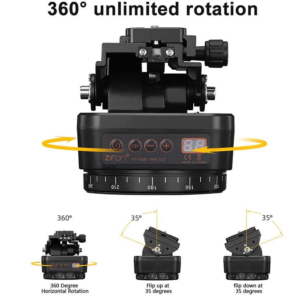 JYYXF ZIFON YT1000 Wireless Motorized Pan Tilt Tripod Head 360 Rotation Panorama Gimbal Stabilizer Smartphone Camera 1kg Load 2.4G Remote