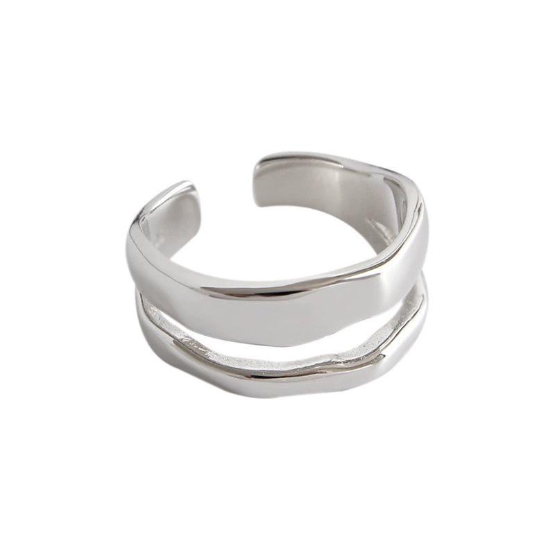 Bague de doigt ouverte vintage pour femme à double couche géométrique de style coréen plaquée argent S925