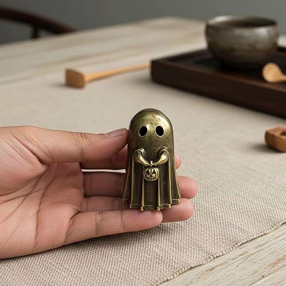 Bronze Pumpkin Ghost Incense Holder Zinc Zinc Zinc Alloy Small Specter Incense Burner  Desk Decor