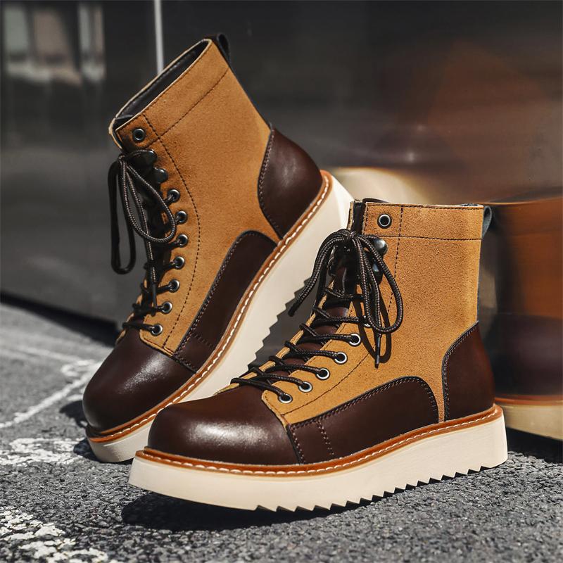 Fashion British Style Men Genuine Leather Outdoor Round Toe Boots Classic Lace-up Flat Designer Shoes Fashion Top Tooling Driving Shoes