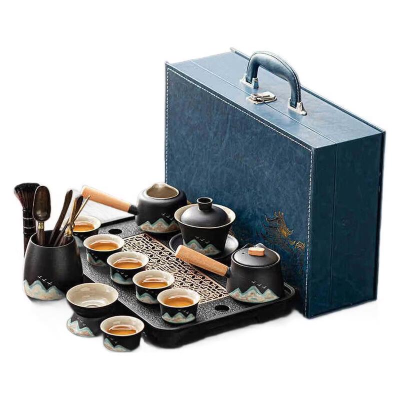 Handun Black Pottery Kung Fu Tea Set - Mountains & Rivers