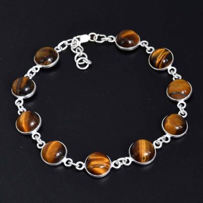 Tiger Eye 925 Sterling Silver Bracelet,Oval Gemstone Bracelet  Gift For Her Mom, Anniversary Gift
