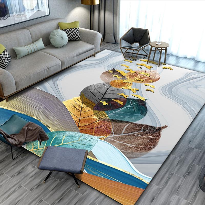 Europe Style Plume Leaf Butterfly Carpet Living Room Sofa Bedroom Bedside Study Entrance Door Rug Non-slip Luxury Home Decor Mat
