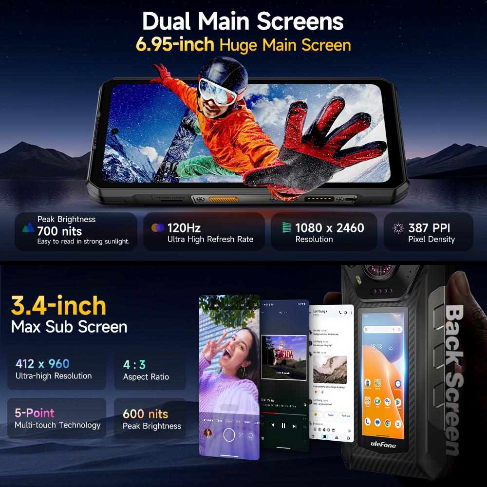Ulefone Odolný telefon Armor 30 Pro 5G Android 14 Noční fotoaparát 64MP 120Hz 32GB+512GB 12800mAh 6.9" NFC IR Blaster Smartphone
