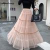 French Style Autumn Winter Women Mesh Skirt Elastic Waist Layered Ruffles Fairycore Elegant Skirt Sweet Princess Party Tierred Ladies' Skirts Womens