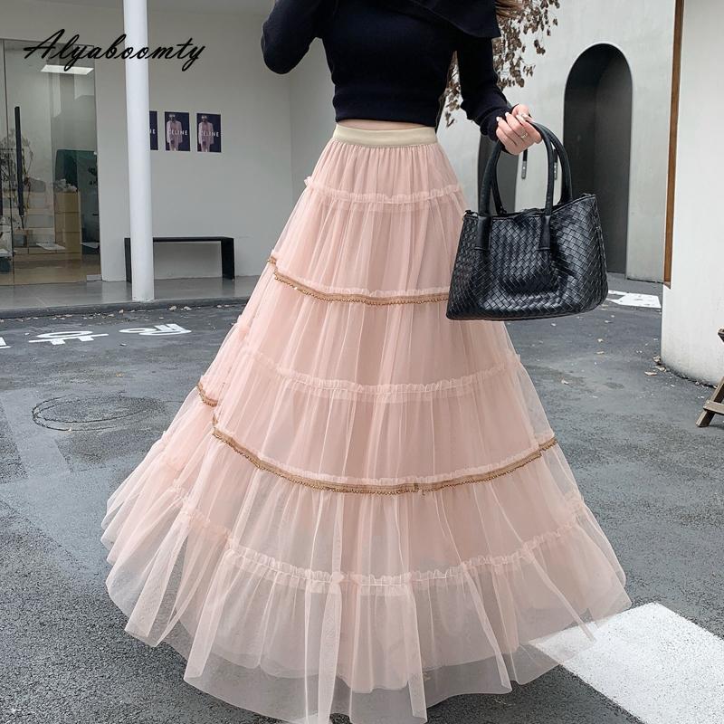 

Юбка женская осенне-зимняя в французском стиле, сетчатая, на резинке, многослойная, с оборками, в стиле фэйрикор, элегантная, милая, принцессная, для вечеринки, ярусная, женская One Size