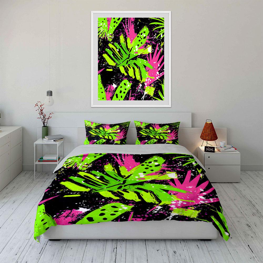 Colorful Tropical Pattern Three-Piece Set  Kid'S And Adults' Bedroom Decor, Exquisite Three-Piece Bedding Set Gift
