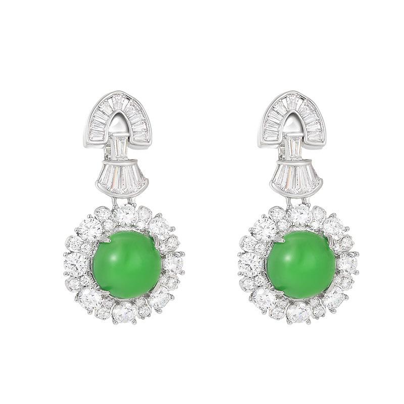 Elegant Jade Egg Face Earrings with Diamonds - Versatile Luxury Ear Clips for Women