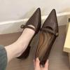 Fashion 2025 New Camellia French Vintage Pointy Toe Shallow Mouth Single Shoes Women Small Leather Shoes