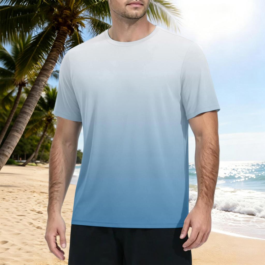 Herren Kurzarm T-Shirt Schnelltrocknend Farbverlauf Print Sportlich Rundhalsausschnitt Leichtes Sonnensport Oberteil für Outdoor Fitness Laufen Wandern Training