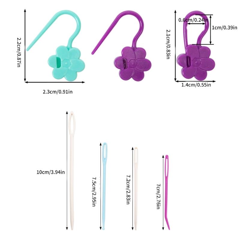 100 Stück Blütenform Verschluss Maschenmarkierer Clip mit 8 Nadeln mit großem Öhr Strickmarkierer Nähzubehör