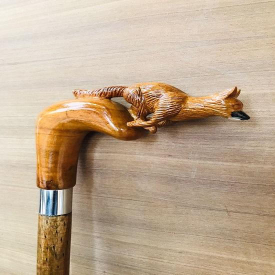 Wooden fox Head Walking stick Stylish and Durable Wooden Cane