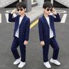 Boys Plaid Suit Suit Suit Middle and Older Children Handsome Suit Jacket + Pants Two-piece Set