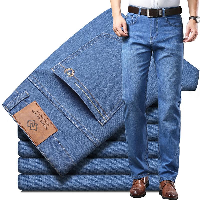 Sommer ultra-leichte Eis-Seiden-Denim-Hose für Herren Gerade geschnittene lässige Business-Hose in Übergrößen