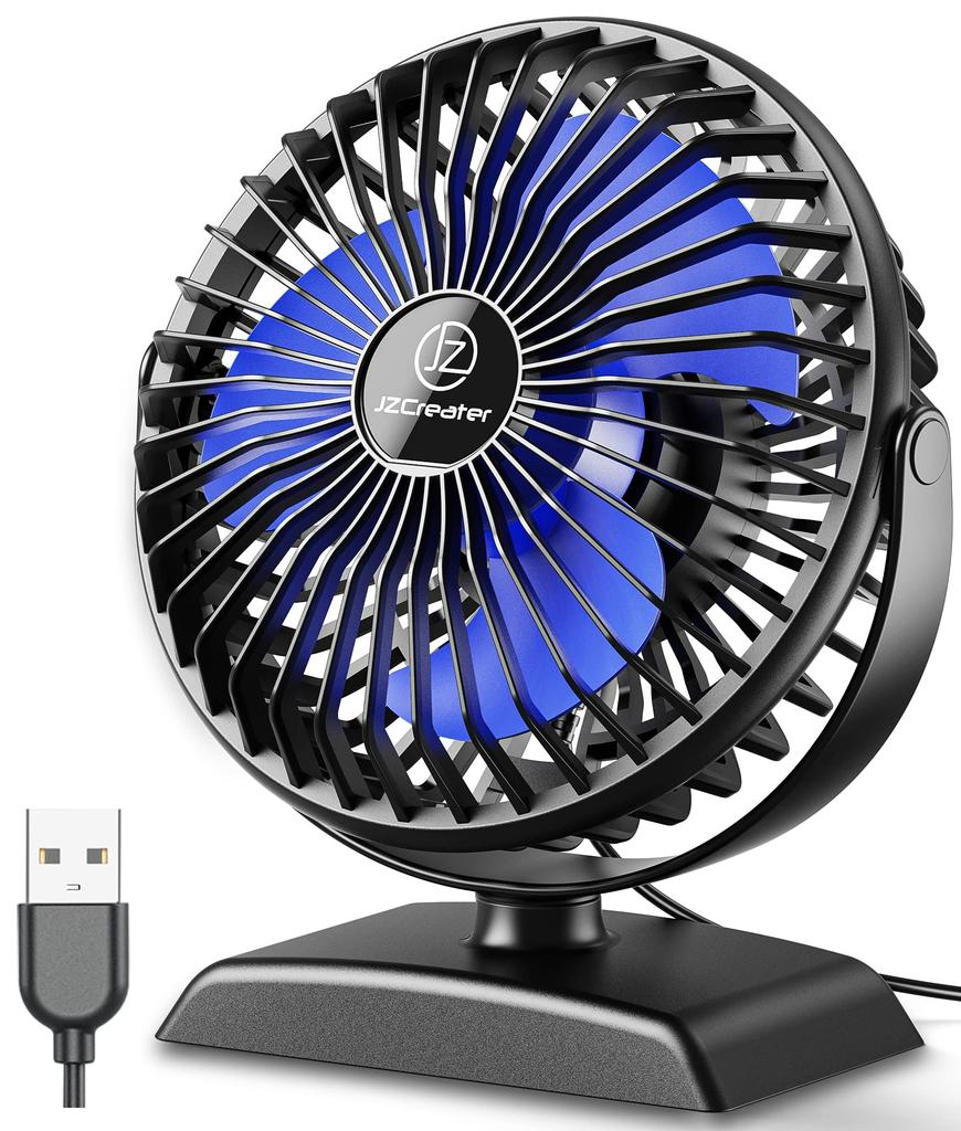 JZCreater Quiet USB Desk Fan with Angle 3 Speed USB Mini Heatstroke Suitable for and Car 360° Adjustment, Settings, Ultra-Low Noise, Powered,