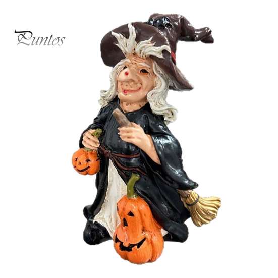 Artistic Resin Desktop Figurines Halloween Witch Pumpkin Figurine, Vintage Hand-Painted Ornament, Spooky Tabletop Party Table Centerpieces Decor