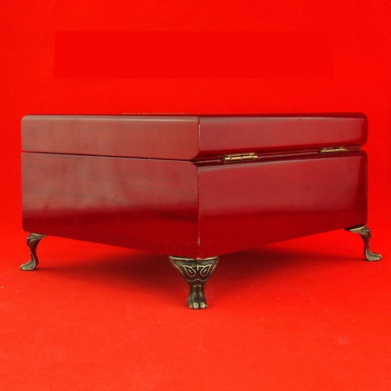 4ks Starožitná mosazná truhla na šperky Dřevěná krabička Skříňka s ozdobnými nožičkami Roh