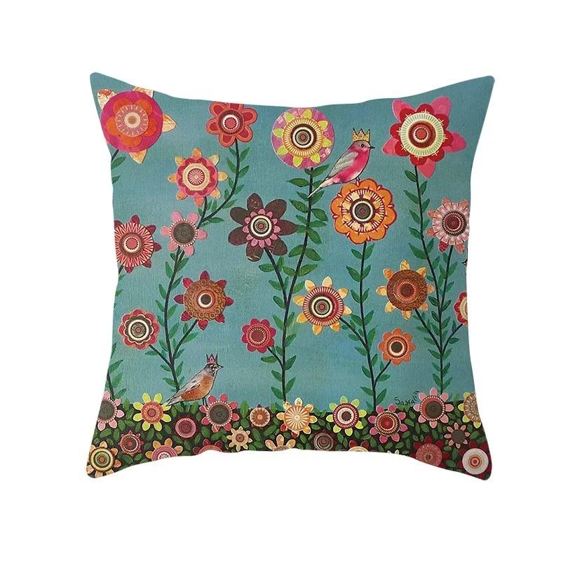 Home Decor Colorful Tree & Flower Pattern Pillow Covers Pattern Cushion Cover Suitable For Sofa Bedroom Car Pillow Cover