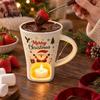 Winter Party Dessert Serving Dish Christmas Chocolate Fondue Mug with Tea Light Warmer & Forks, 155ml Ceramic Melting Gift for Lovers Pot Cheese