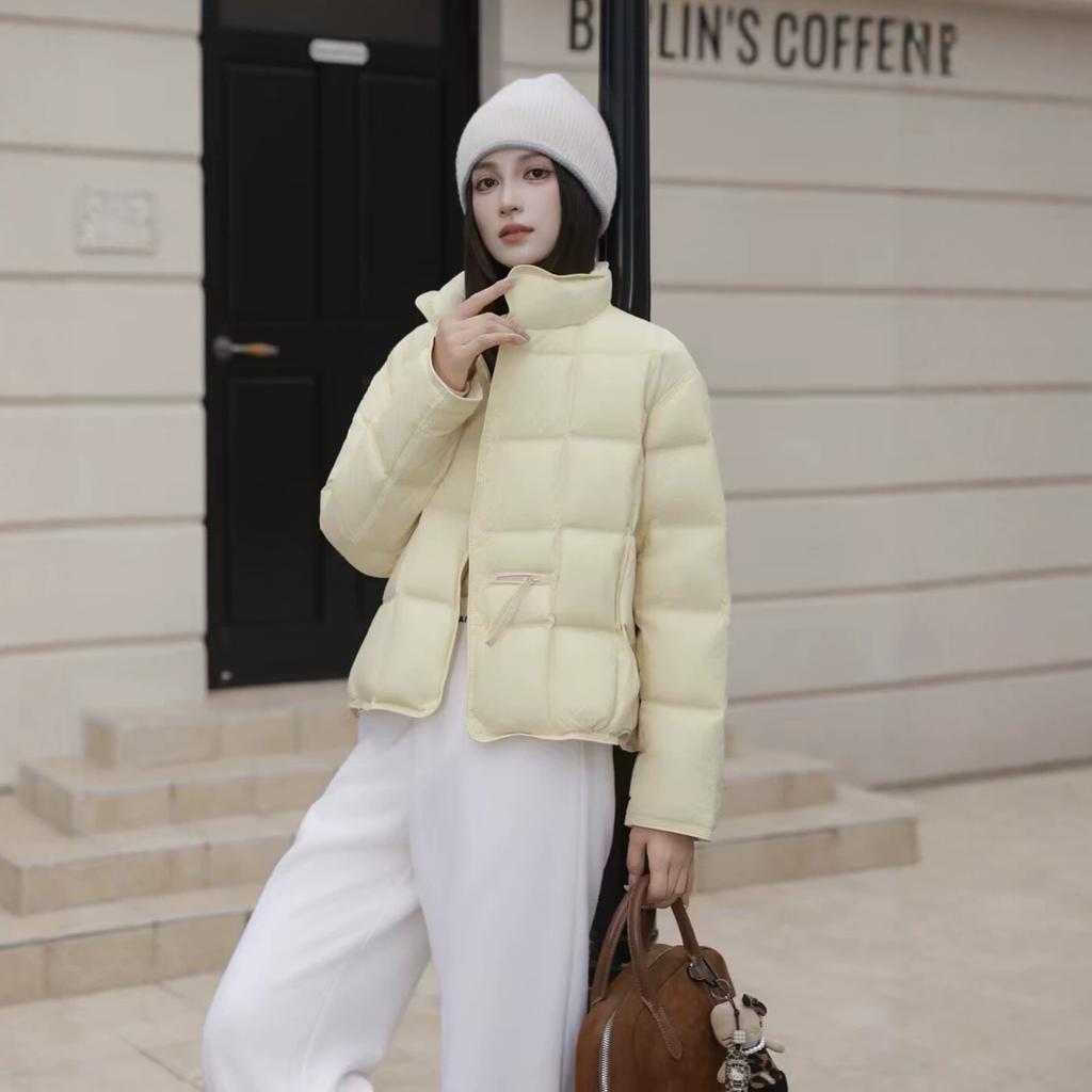 Winter new minimalist versatile and thin white duck down jacket for women's small short round neck down jacket