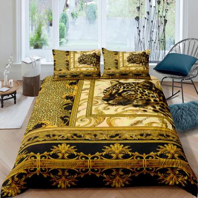 Parure de lit de luxe baroque 3D à la maison, housse de couette et taie d'oreiller à motif léopard doré, taille Queen et King EU / US / AU / UK
