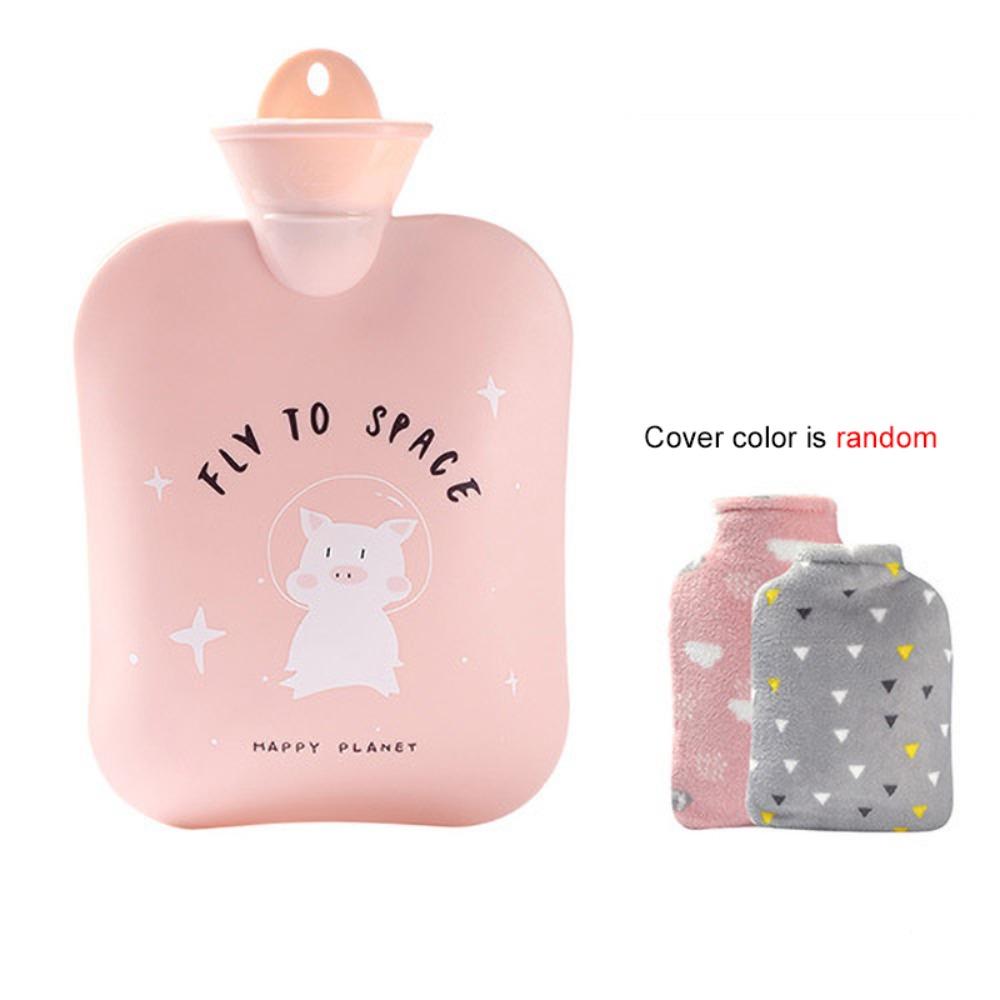 PVC Cartoon Pig Hot Water Bag with Plush Cover Hand Warmer Portable Hot Water Bottles  Foot