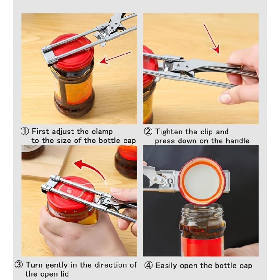 Adjustable Stainless Steel Can Opener Set with Three Pieces - Ideal for Kitchen Use, Especially for Those with Limited Hand Strength Or Arthritis