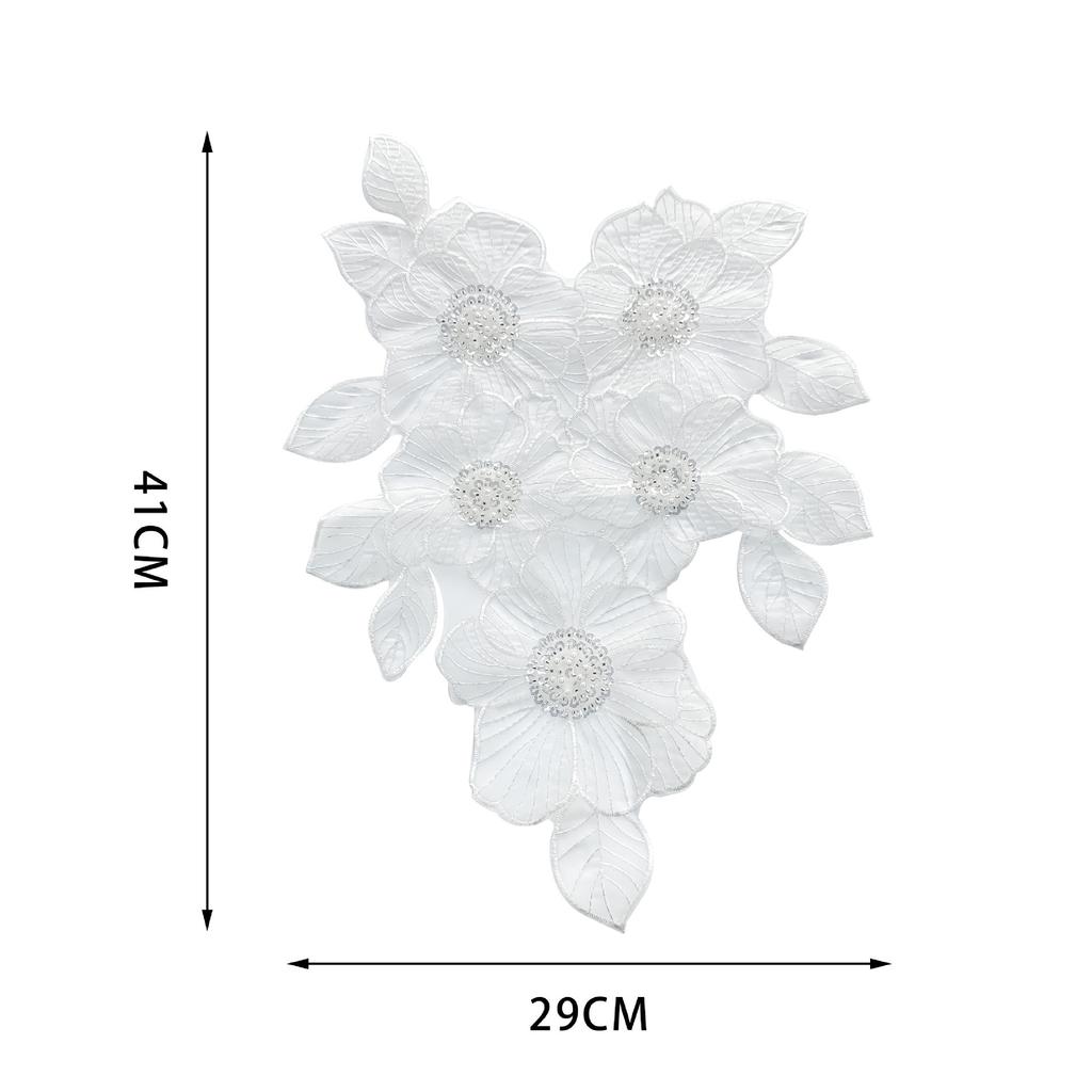 Apparel Accessories White Embroidery Beaded Pearl Flower Piece Collar Cloth Sticker Decal Decoration