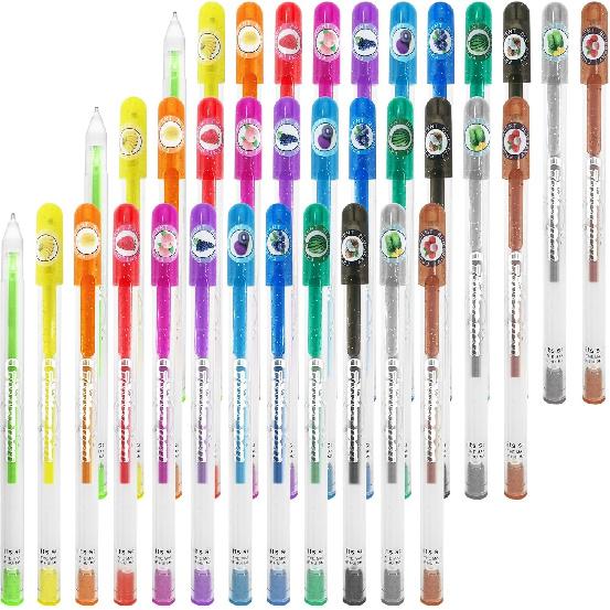 36 PCS Scented Glitter Color Gel Pen Smooth Writing Stationery Kit Cute Smell Good Fruit Flavors Coloring for Girls Kids Art Crafts School Stocking
