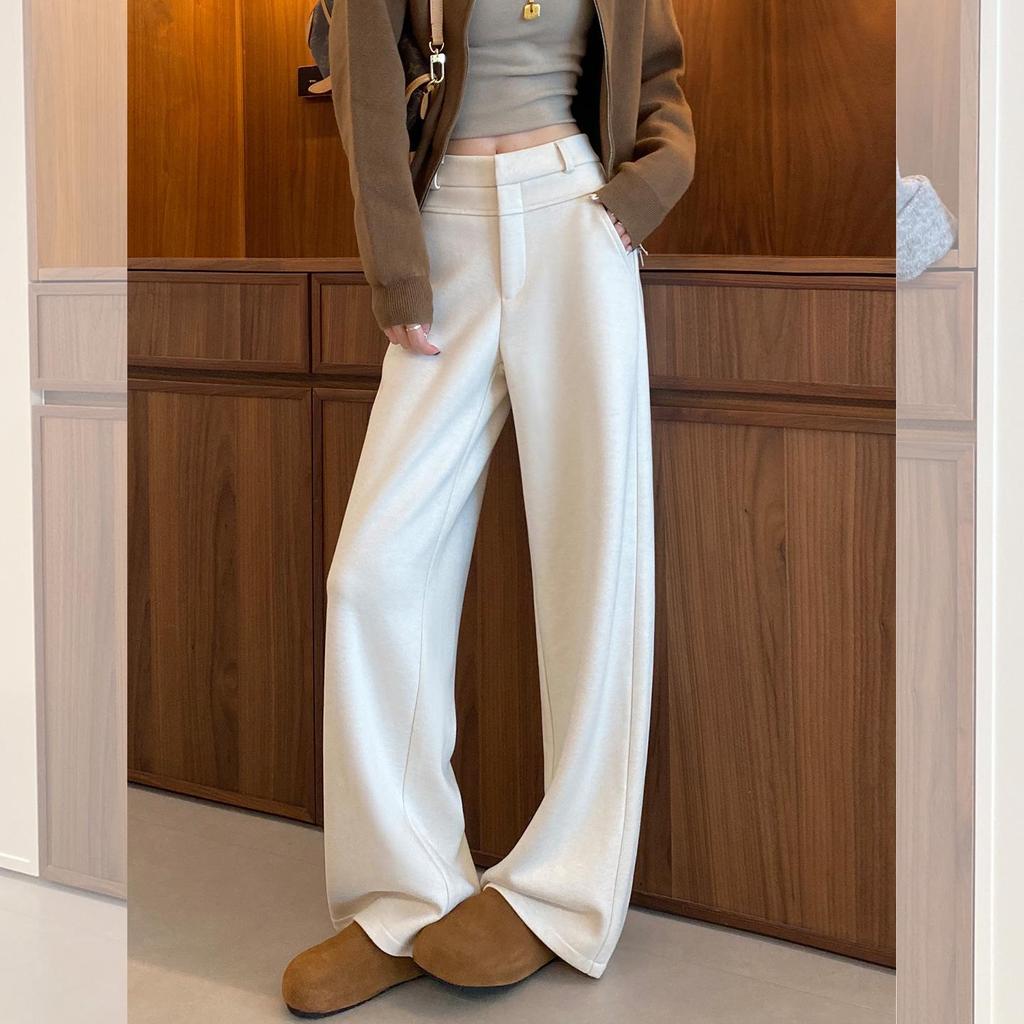 Women's Plus Size Wool Acetate Wide-Leg Pants - Autumn/Winter Thickened Straight-Leg Suit Pants