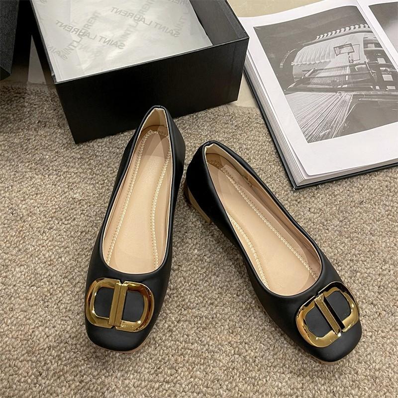 Versatile Flat Bottom Square Head Single Shoes Women's Spring Models New Gentle Evening Shallow Mouth Scoop Women's Shoes