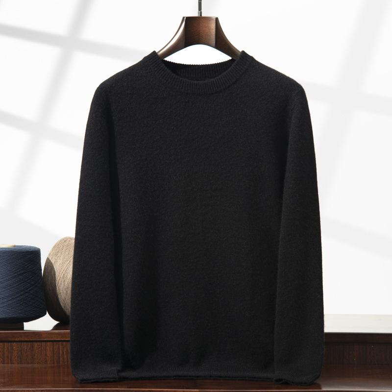New double-strand thickened round neck cashmere sweater solid color inner sweater bottoming knitted sweater men