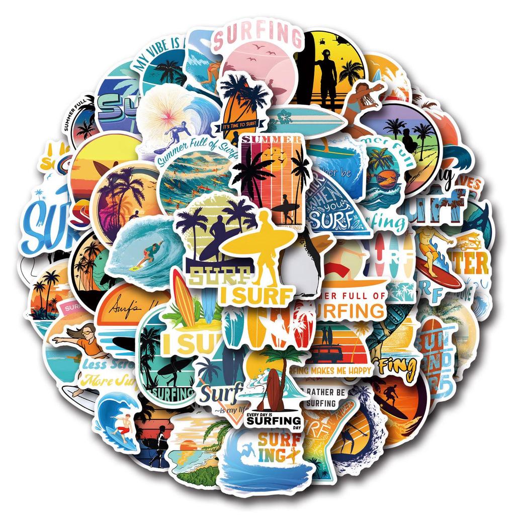 55PCS Surfing Cartoon Stickers: Waterproof Graffiti Decoration for Phone Cases & Cars