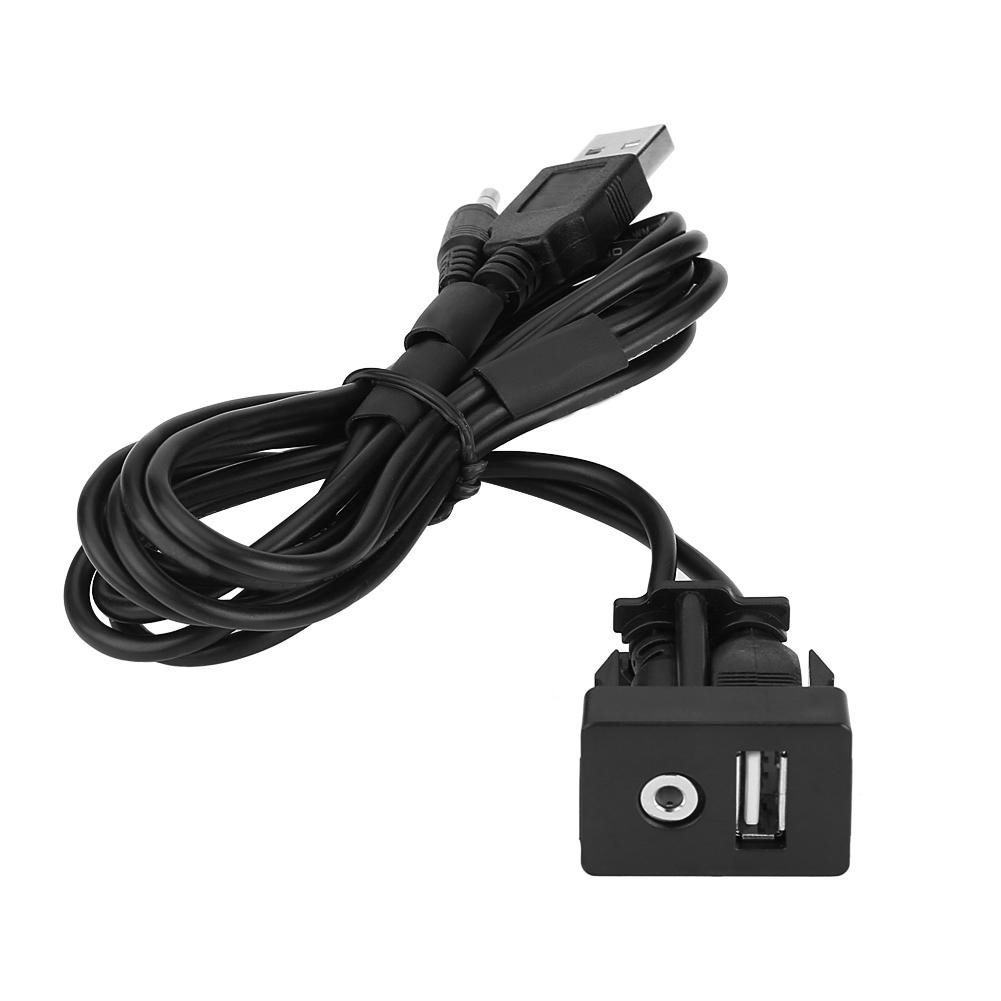 Car Boat Dash Flush Mount USB Port 3.5mm AUX Jack Extension Cable   Mounting Panel