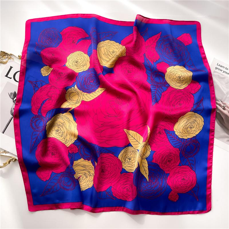 Silk Scarf Women'S Scarf Shawl 70Cm Korean Small Square Scarf Satin Surface Print Sun-Proof Headscarf
