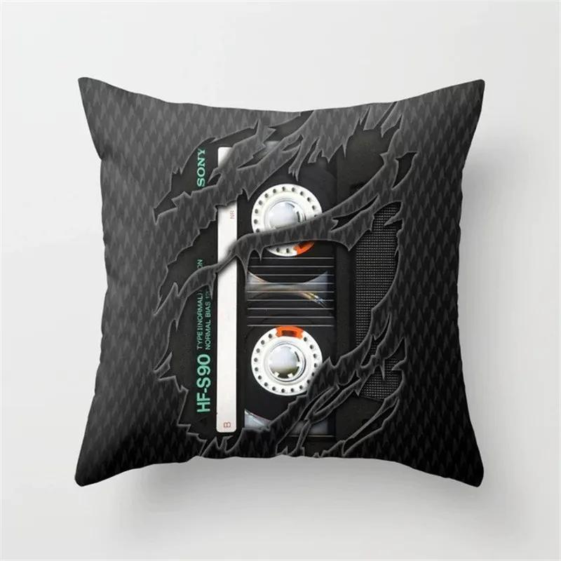 Vintage Black Camera Bicycle Print Car Cushion Cover Pillowcase Home Sofa Chair Decoration