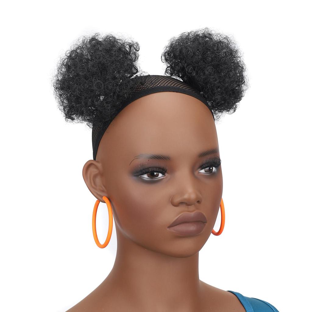 2 PIECES Afro Puffs Natural Black Hair Bun For Kids Curly Chignon Hairpiece Natural Soft ,Clip On Hair Durable For Repeated Use