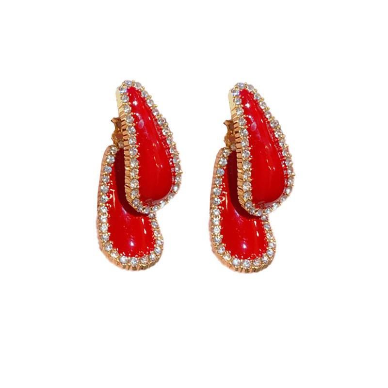 111 Silver Needle Retro Burgundy Water Drop Earrings Fashion Tassel Cross Earrings Temperament Light Luxury Premium Earrings