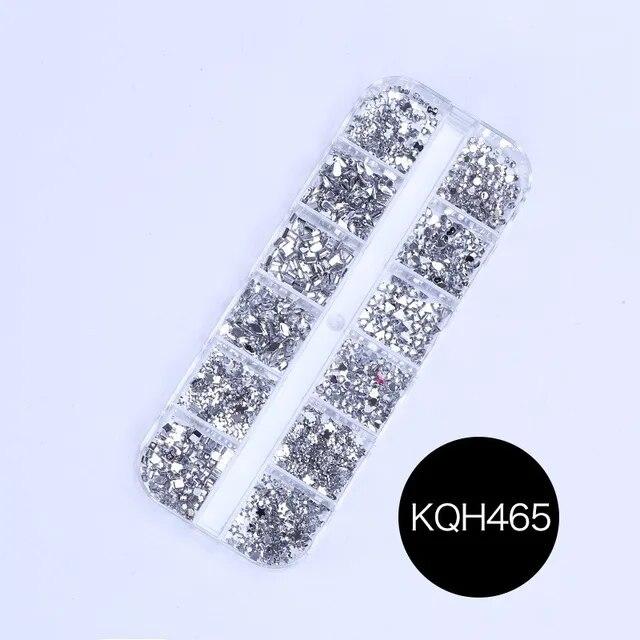 12 Grid Nails Art Rhinestone Kinds of Shapes Stones Resin Glitter 3Dgems DIY Manicure Decoration Nail Supplies for Professionals