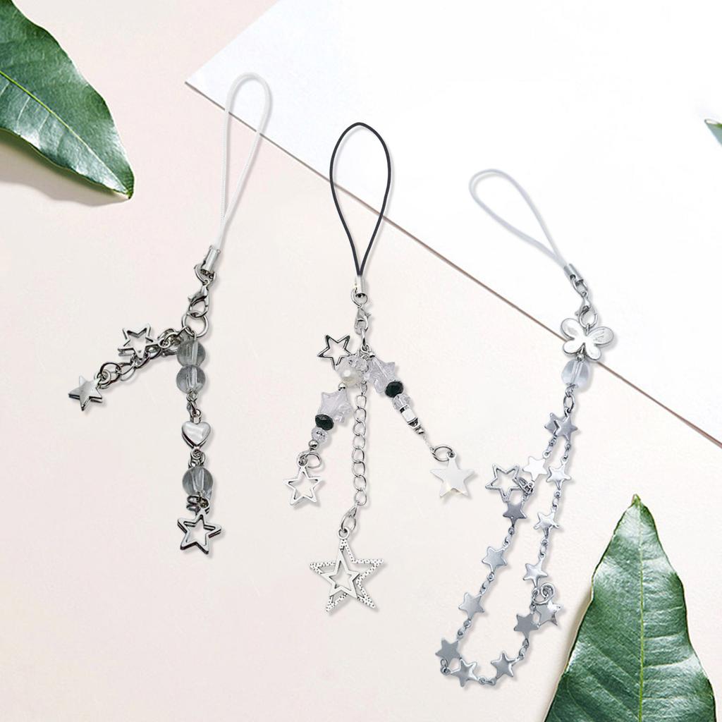 3 Pieces Butterfly and Star Charm Phone Lanyard Set Handmade Keychain Pendant Fashion Accessory for Smartphones