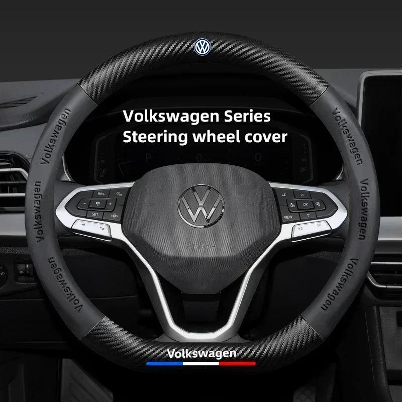 For Volkswagen 38CM Anti Slip Car Steering Wheel Cover Carbon Fibre Texture For VW GTI Polo Golf Passat Tiguan Arteon Touareg CC Taigo Caddy EO1
